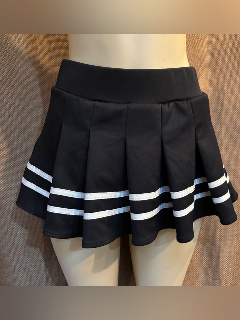 Bodyrage Black Pleated Mini Skirt with White Stripe Detail